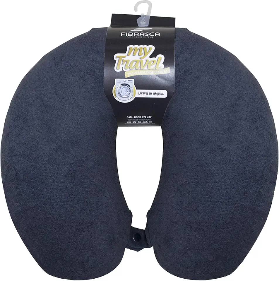 Travesseiro de Viagem My Travel - Fibra Siliconizada - Preto - Fibrasca, Formato "U" anatomico cervical