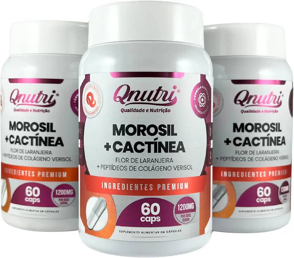 Kit 3 Morosil Cactínea Flor de Laranjeira Peptídeos de Colágeno Verisol Suplemento 3x60 cápsulas Sem Glúten Sem GMO Qnutri