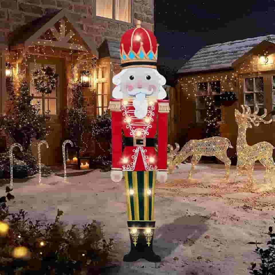 Afirst Estacas de quintal de Natal iluminadas decorações de Natal ao ar livre quebra-nozes de LED com coroa iluminada estacas de jardim de metal ao ar livre estaca de natal caminho de gramado