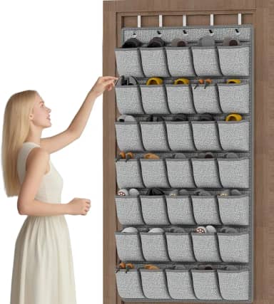 Organizador de sapatos com 35 bolsos sobre a porta, suporte para pendurar na porta para armário, suporte grande de armazenamento de sapatos, organizador Zapateras para sapatos (preto)