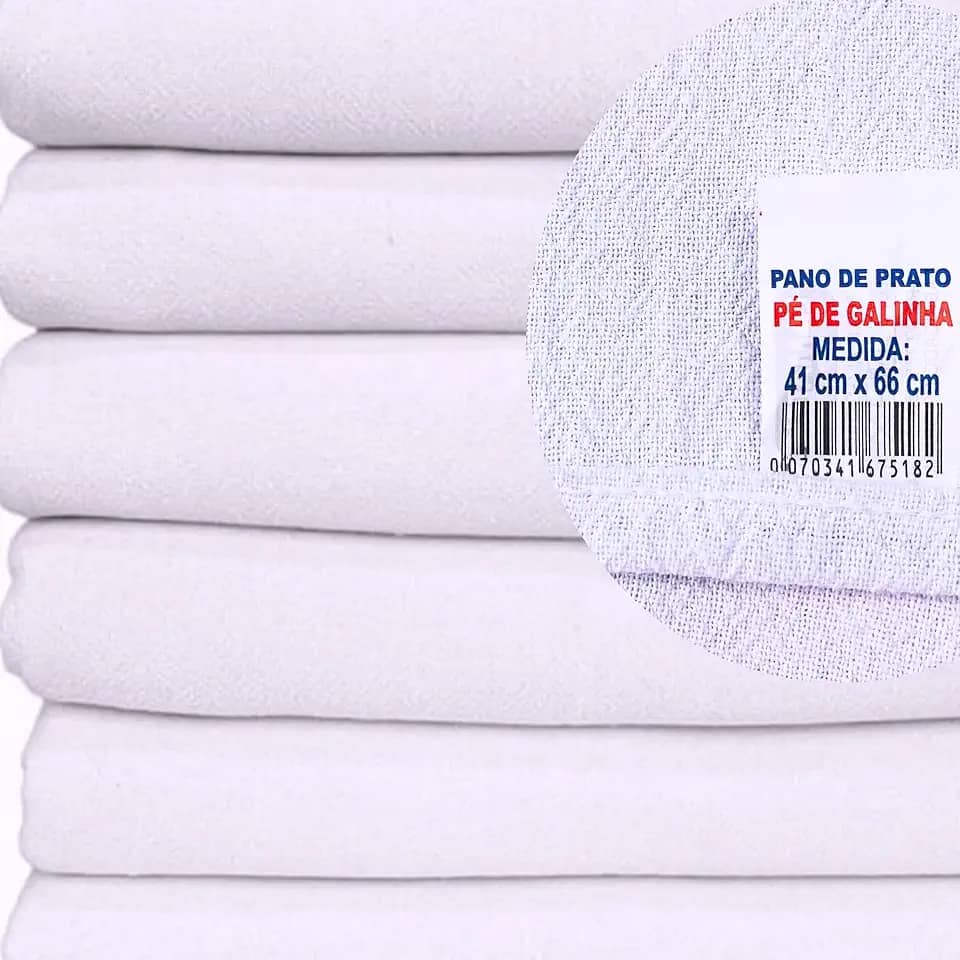 10 Panos de Prato Pé de Galinha 100% Algodão Branco Alta Absorção 41X66cm