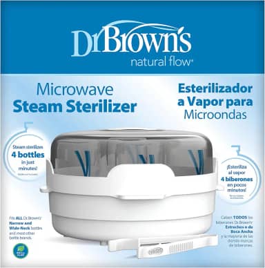 Dr. Brown's Esterilizador a vapor de micro-ondas para mamadeiras, bicos, peças de mamadeiras, chupetas, mordedores e peças de bomba de leite