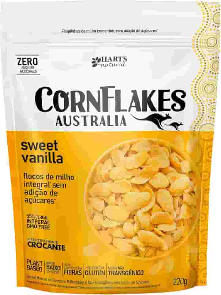 Hart's Natural Cereal Matinal Cornflakes Australia, Sem Adição de Açucar, Sem Glúten, Sem Lactose, Vegano, 100% Natural, Alto em Fibras, 220g