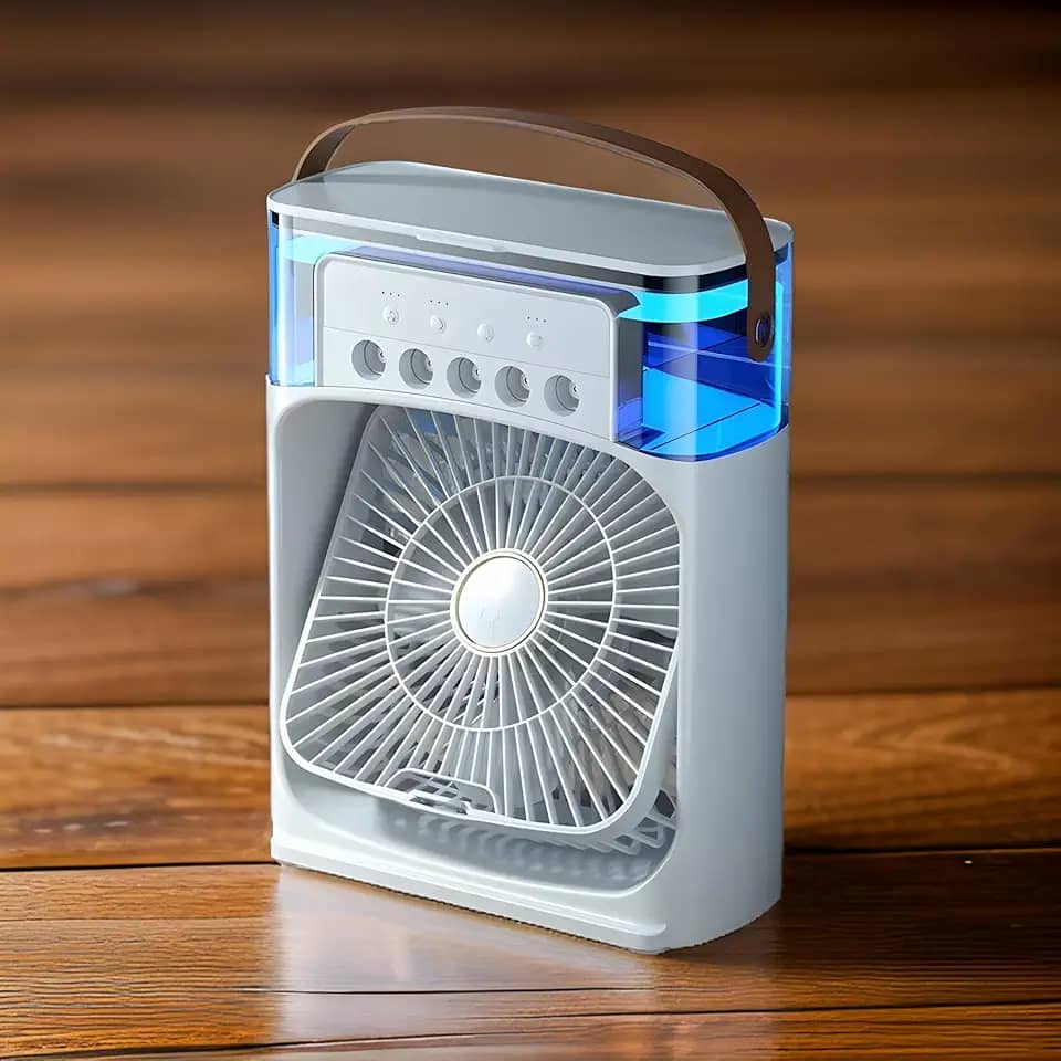 Mini Ventilador Climatizador De Ar Portátil, Umidificador Com Reservatório De Água, 3 Velocidades, Luz LED RGB, Bivolt, Ideal Para Casa, Escritório, Viagens, Marca VARENZIA