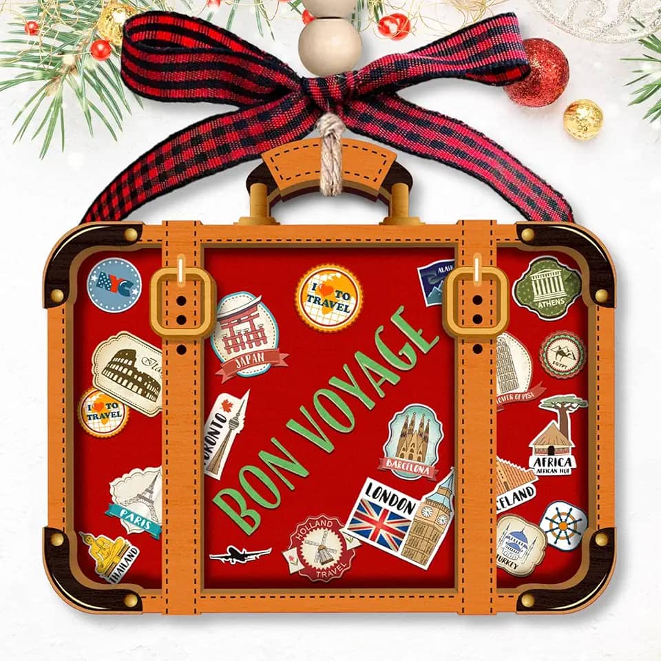 Ornamento de viagem – Ornamentos de viagem para árvore de Natal, enfeites de viagem de mala – Presentes para viajantes do mundo, presentes de boa viagem para viajantes, amantes – Ornamento de