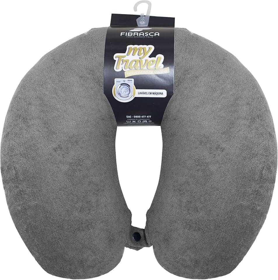 Travesseiro de Viagem My Travel - Fibra Siliconizada - Grafite - Fibrasca, Formato "U" anatomico cervical