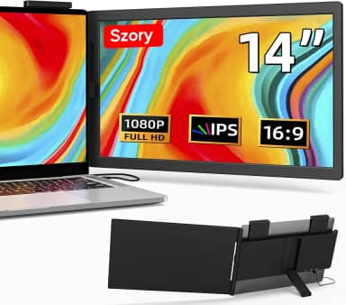 Armazém Brasil, Extensor de tela portátil, 14' 1080P Dual Screen, Monitor portátil de rotação de 250 ° para laptop, Travel Display para laptop 14-16 '' com porta USB-C/HDMI, Plug & Play
