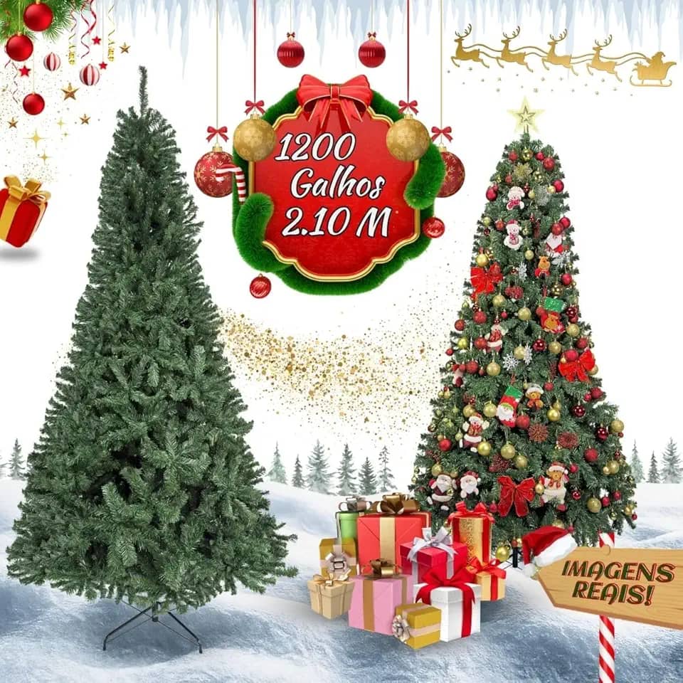 Árvore De Natal Pinheiro Canadense Luxo 2,10m 1200 Galhos Tradicional Verde Imperial Premium Grande Cheia Luvinco
