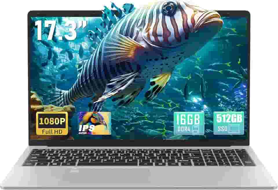 Laptop empresarial IPS de 17,3 polegadas FHD (1920 x 1080), 16G DDR4 RAM 512G SSD, processador quad-core Intel Celeron N5095, PC Win 11 Pro, HDMI, leitor de impressão digital, KB retroiluminado, BT