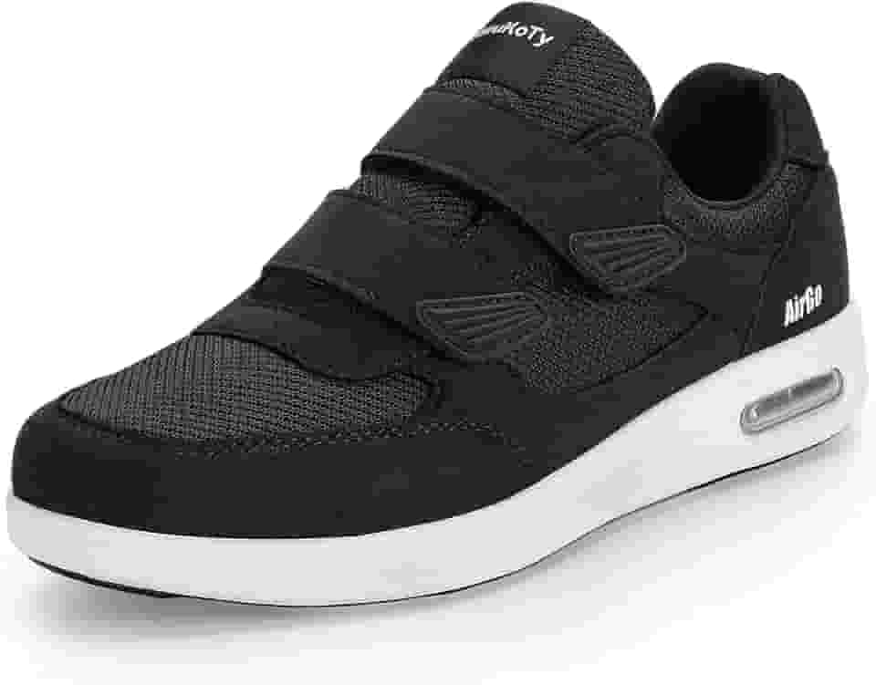 Tênis ortopédico feminino ajustável para diabéticos | Fascite plantar/pés inchados/joanetes | Tamanho largo 35-43, Preto/branco, 9.5 Wide