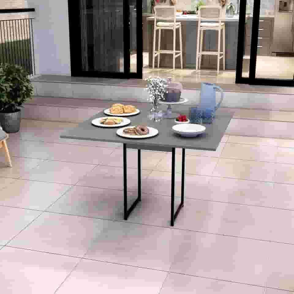 Mesa de Jantar Industrial Moderna, 90 x 90 cm, 4 Lugares, Pés em Aço Carbono, Preta (Cinza)