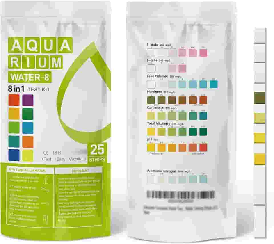 AAwipes Tiras De Teste Amônia Para Aquário 8 Em 1 | 25 Tiras, Rápido E Preciso Ph, Carbonato, Alcalinidade, Dureza, Cloro, Nitrito, Etc. (K02-25)