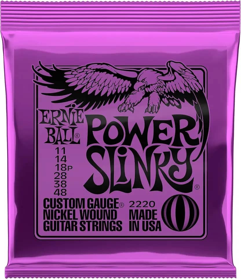 Cordas para guitarra elétrica Ernie Ball Power Slinky Nickel Wound, calibre 11-48