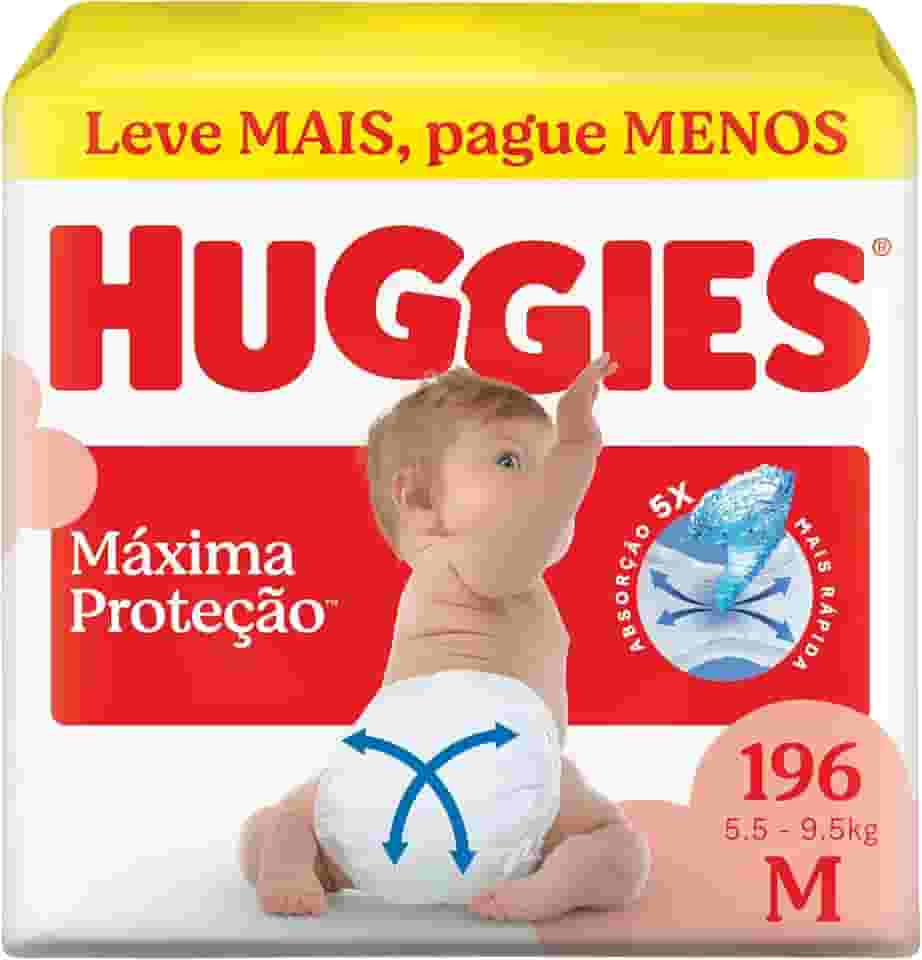 Fralda Descartável Huggies Máxima Proteção Tamanho M 196 unidades – Nova Supreme Care fralda aberta com tecnologia Xtra-Flex, canais em X que se adaptam aos movimentos e máxima proteção sem fralda caída (embalagem pode variar)
