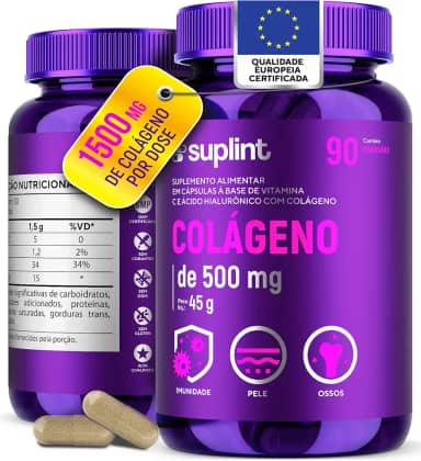 Suplemento de Colágeno Hidrolisado 500 MG com Ácido Hialurônico e Vitamina C