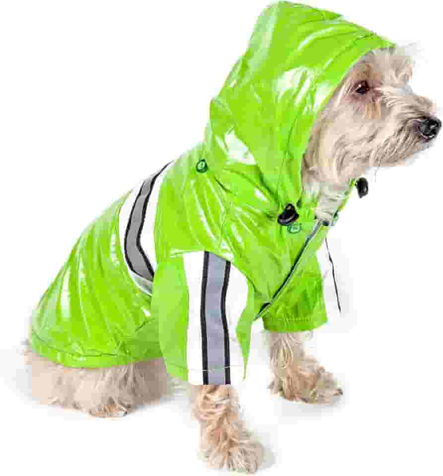 Pet Life Capa de chuva refletiva refletiva impermeável para cães com capuz removível, MD, verde