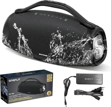 Caixa de Som Bluetooth SABALA DR-909 Boombox,39000mAh 36H Bluetooth 5.3, IPX6 TWS, Portátil USB Powerbank (Preto)