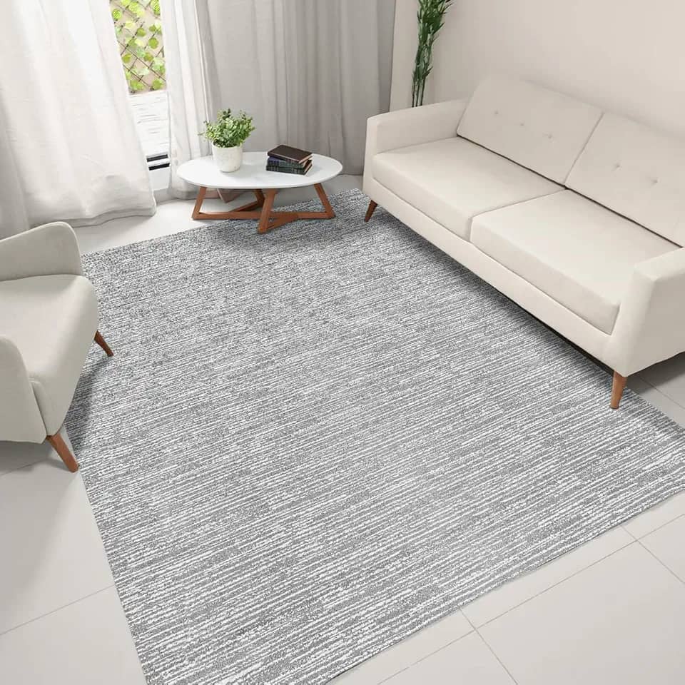 Tapete Sala Quarto Antiderrapante 2,00 x 3,00 Grande Mesclado Cinza Decoração Rústico Artesanal Jacquard Neutro Minimalista Praticidade Limpeza Lavável