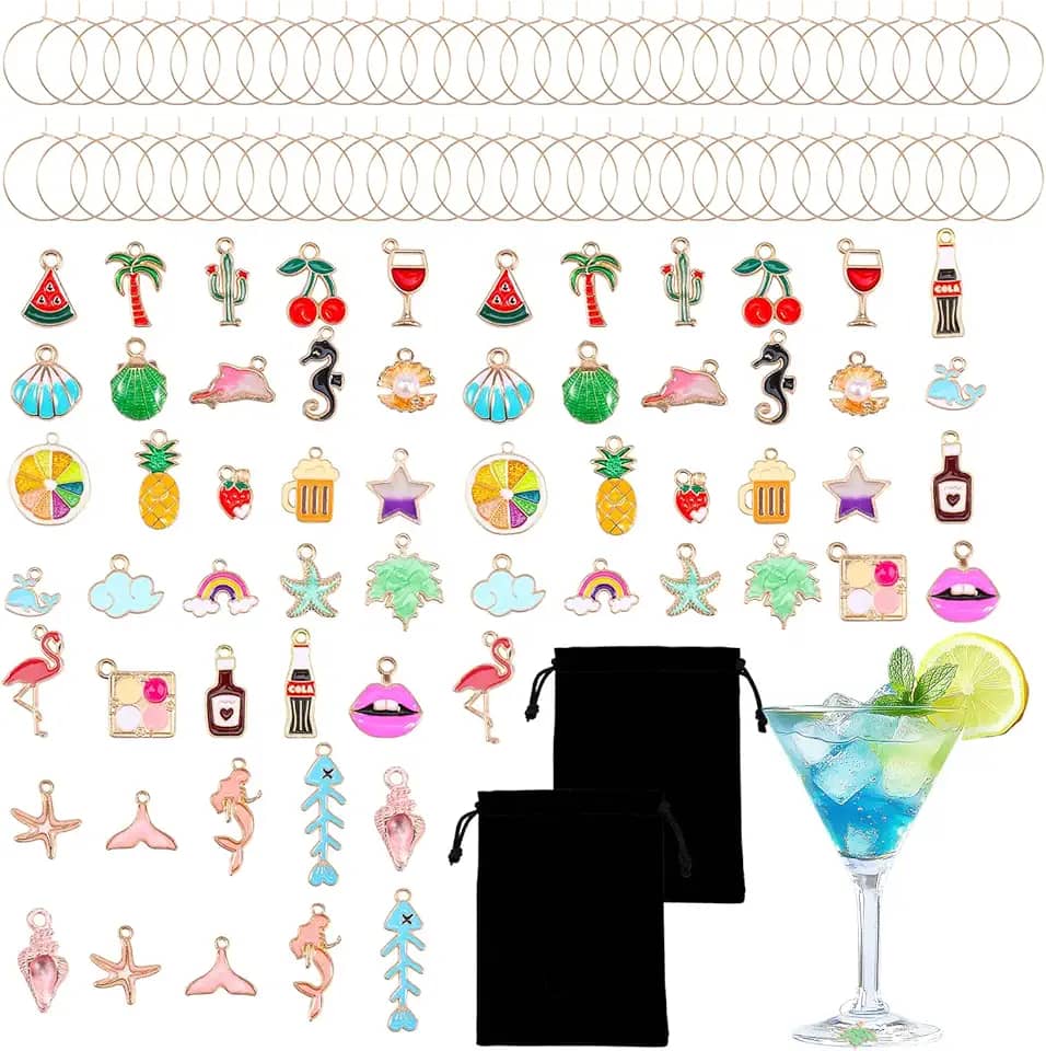 60 peças pingente de taça de vinho anel de metal champanhe marcadores de bebida etiqueta identificador pingentes taça de vinho Natal estilo engraçado para degustação decorações de festa casamento chá