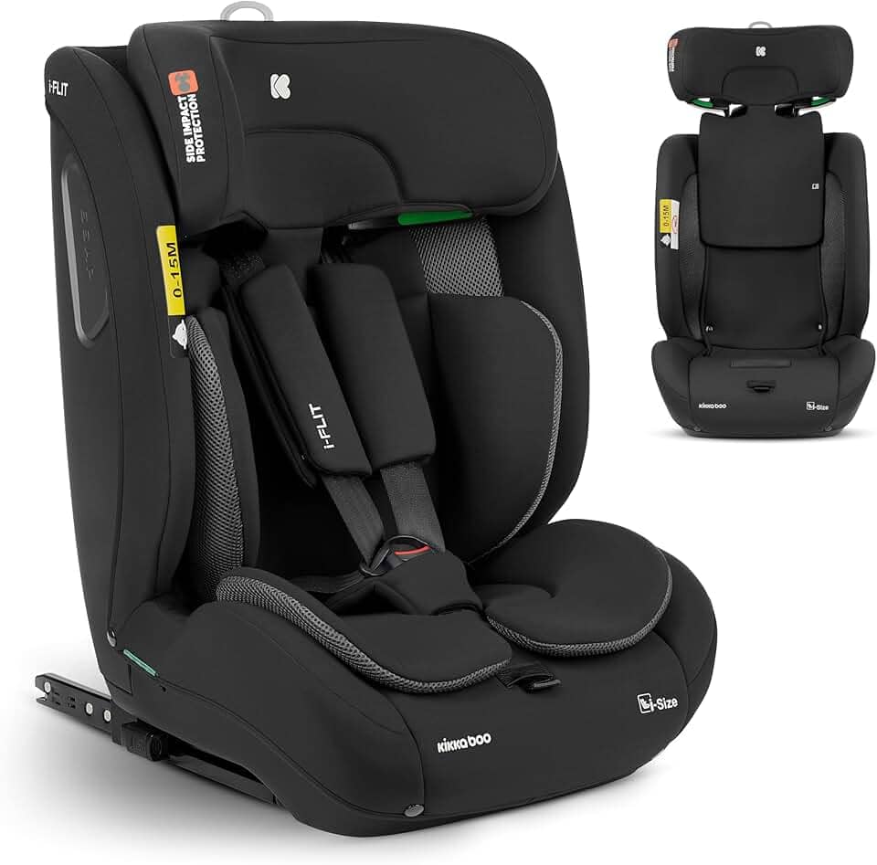 KikkaBoo Cadeira de carro i-Size i-FLIT, 76-150 cm, cadeira de carro grupo 1 2 3 ISOFIX, de 15 meses a 12 anos, de 9 a 36 kg, Top Tether, Side Protect Sistema SPS, 12 posições repousões. Acabamentos