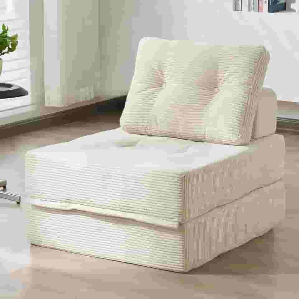 Sofá-cama dobrável, cadeira de dormir conversível 3 em 1 veludo cotelê de espuma de alta densidade futon sofá de chão cadeira dobrável cama para adultos sala de estar quarto, bege