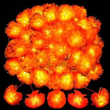 Retisee Luzes de guirlanda de calêndula, 3 m, 20 flores artificiais de calêndula LED, decoração de casa, laranja, luzes de cortina de fadas operadas por bateria para decoração de festa Pooja do Dia dos Mortos de Diwali (pacote com 1)