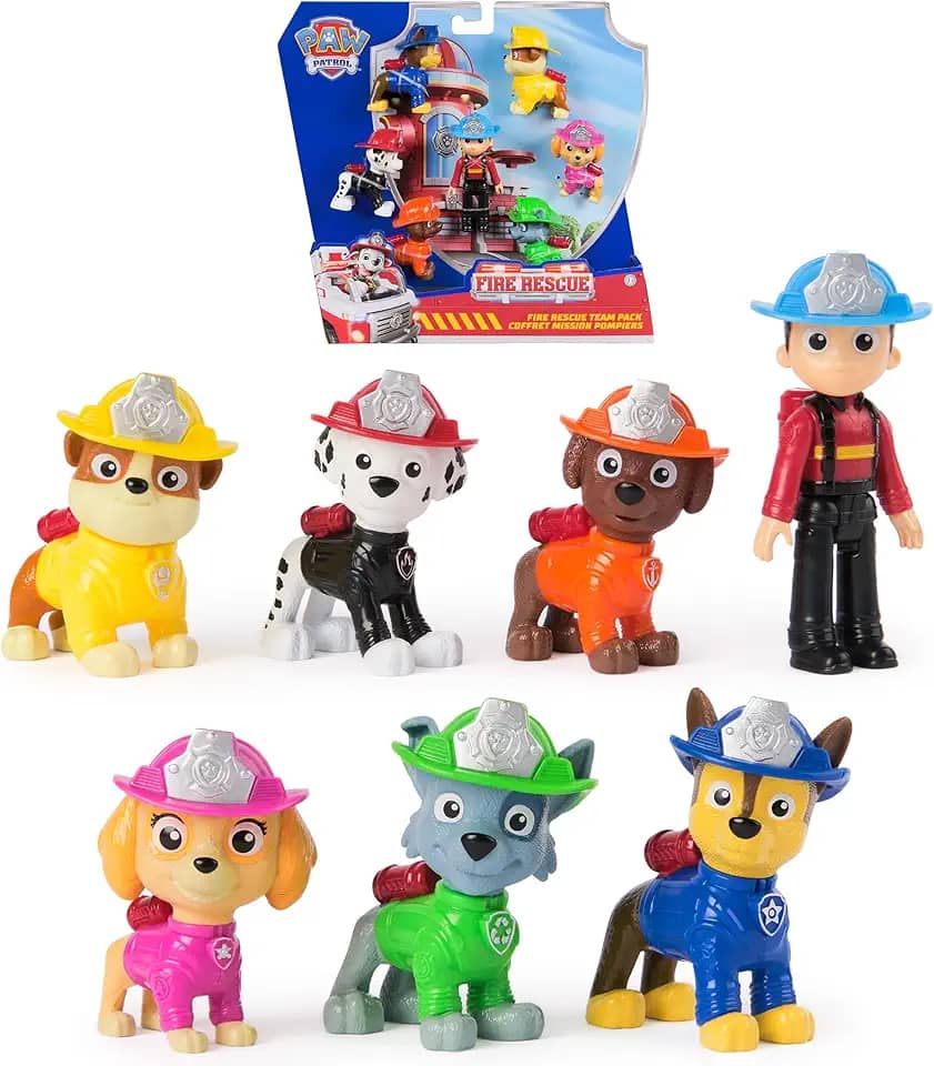 PAW PATROL Fire Rescue - Conjunto de 7 bonecos colecionáveis de bonecos de cachorro para crianças a partir de 3 anos