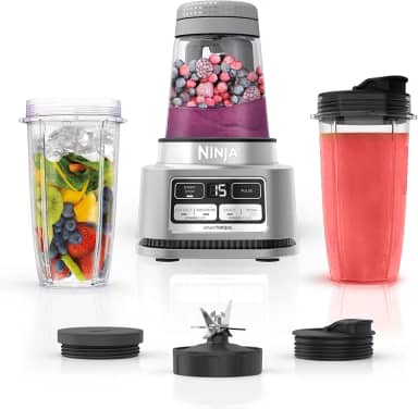 Ninja SS101 Foodi Smoothie Maker & Extrator de Nutrientes* 1200 WP, 6 Funções Smoothies, Extratões*, Pastas, SmartTORQUE, 397 g Máquina de Smoothie, (2) Copos e Tampas To-Go Prata