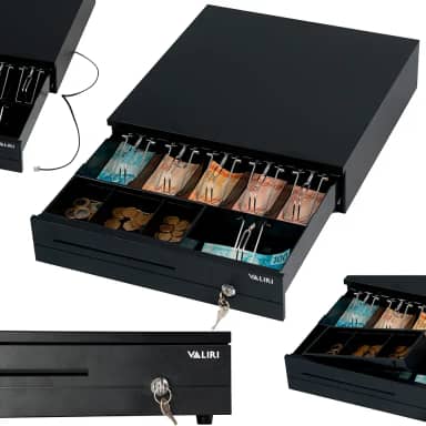 Caixa Registradora Automática e Manual Gaveta De Aço Para Loja Comércio Balcão Armazenar Guardar Dinheiro Moedas Notas (Preto)