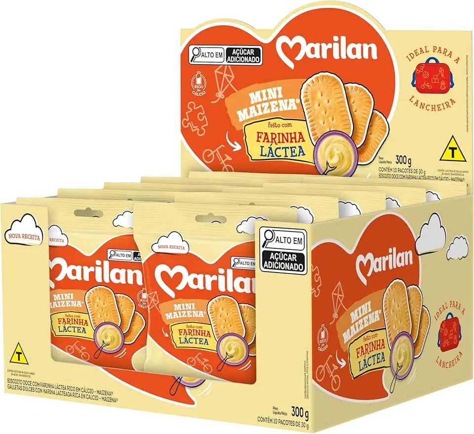 Biscoito Mini Maizena Marilan Farinha Láctea Sachê 30g Display Com 10 Pacotes