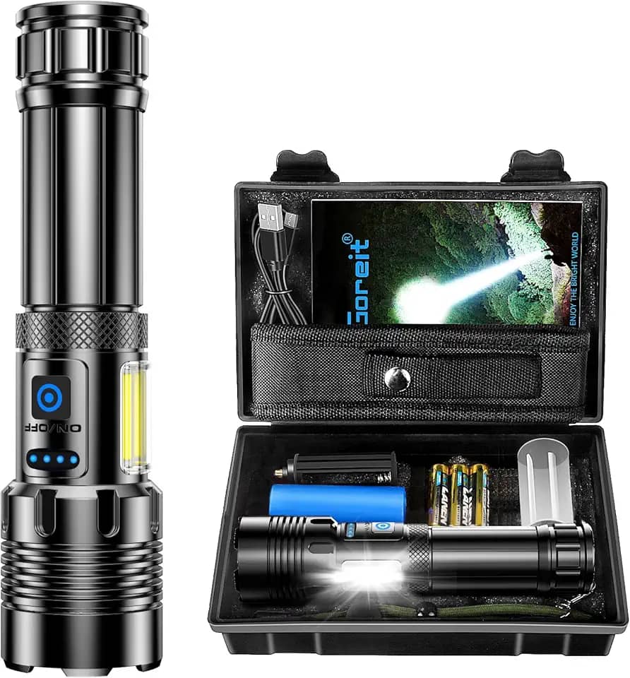 Lanterna Led Recarregável 10000Lúmen, Lanternas Tatica Militar Há 7 Modos, XHP90.2 Chip, lanternas Potente Zoom de Longo Alcance, Lanternas Para Acampamento, Pesca Emergências, Super Lanterna USB LED