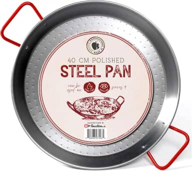 Gourmanity Feito pela Garcima Panela de Paella de Aço Carbono de 40 cm, Frigideira Grande de Aço Polido de 40 cm da Espanha, Ótimo para Festas de Paella em Interiores, Exteriores e Mais, Paeller