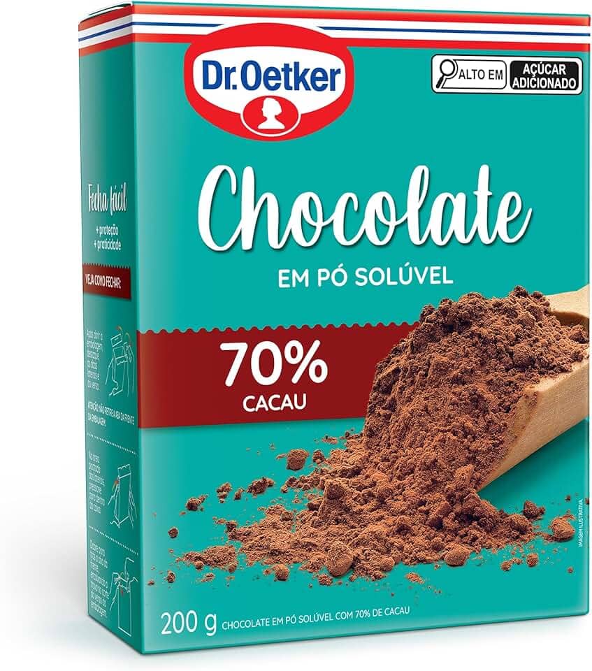 Dr. Oetker Chocolate em Pó Solúvel, 70% Cacau, Para Saborosas Receitas de Bolos, Tortas, Brigadeiros e Sobremesas com Chocolate, 200g