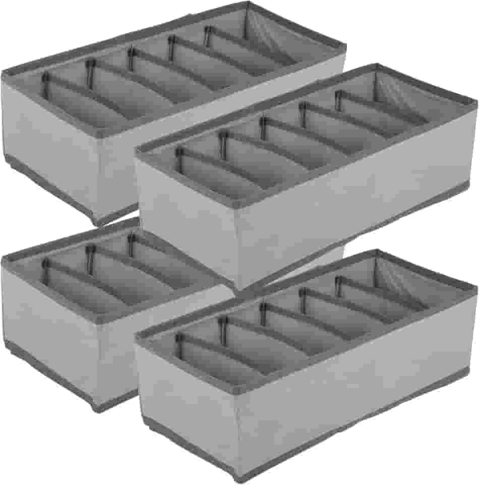 Kit 4 Organizadores de Gaveta Closet Guarda Roupa Intima Cueca Calcinha Sutiã 6 Divisórias (Cinza)