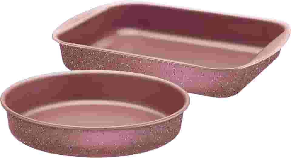 Jogo de Assadeiras Tramontina Brasil em Alumínio com Revestimento Interno e Externo em Antiaderente Starflon Max Rosa 02 Peças