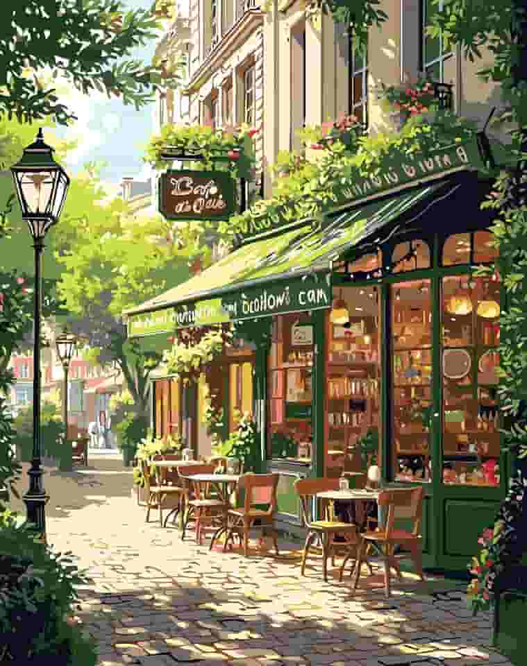 Mrnsiet Kit de pintura por números para adultos, kits de pintura por números para adultos Easy Street Cafe em tela, kits de pintura com números de óleo acrílico DIY para decoração de parede de casa