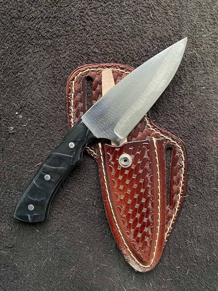 Faca Boiadeiro Muladeiro Lisa Bainha Couro Legítimo 5Pol Uso Versátil Artesanal Corte Preciso Cozinha Churrasco Inox420 (LISA PRETO)