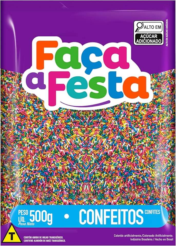 Faça a Festa – Granulado Colorido 500g | Crocante e Sabor Baunilha | Ideal para Decoração e Cobertura de Doces, Bolos e Sobremesas