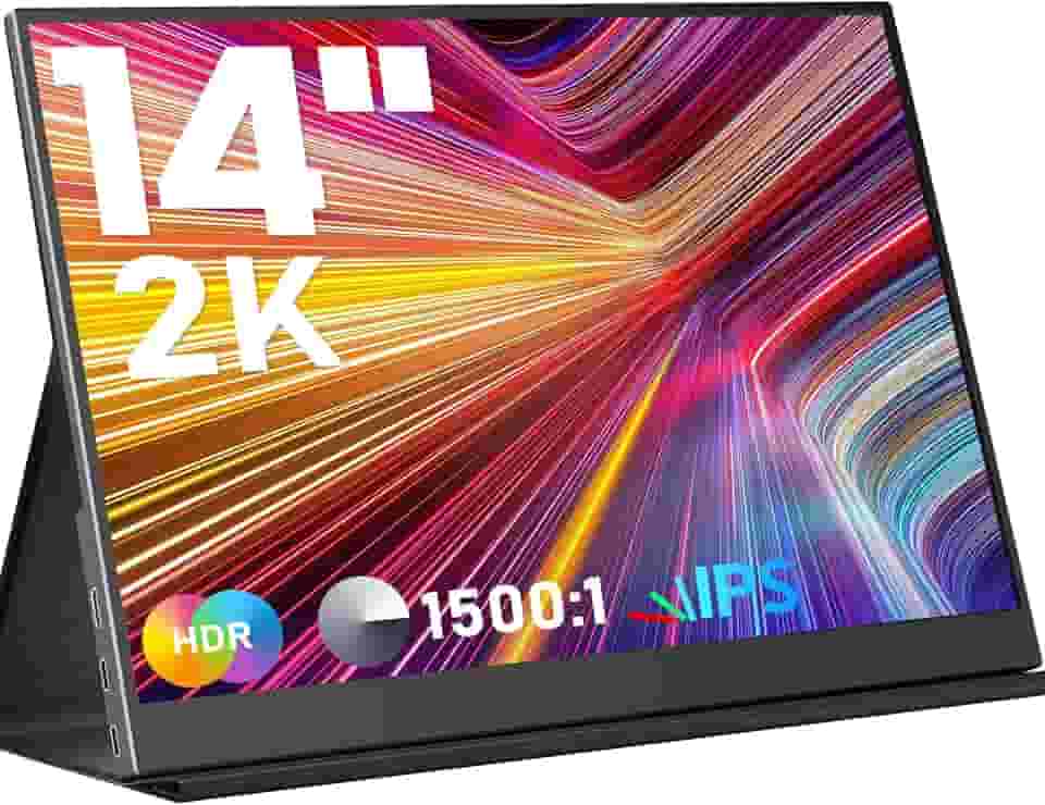 Monitor portátil, 14 polegadas 3: 2 QHD IPS Laptop Display, Dual USB C HDMI Laptop Screen Extender, 2160 * 1440P Gaming Display com 2 alto-falantes, Monitor de viagem para laptop PS4 / 5 PC Telefone