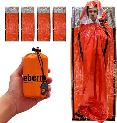 Saco Bivy de Emergência – Pacote com 4 Sacos de Dormir de Emergência Saco de Dormir de Sobrevivência de Emergência Saco Bivvy Impermeável Leve Folha Militar Patriota Compacto Cobertor Térmico Escape