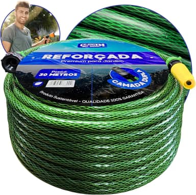 Mangueira de Jardim Esguicho Verde Trançada Reforçada Antitorção 7/16' Original 10m a 50m (30 Metros)