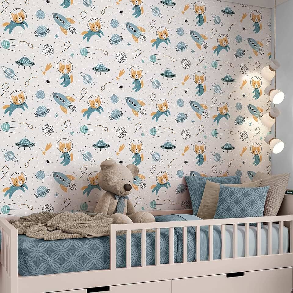 Papel de Parede Adesivo Infantil Gatinho Astronauta