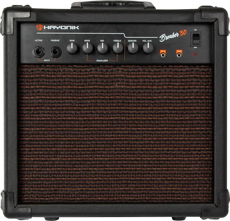 HAYONIK, Amplificador Cubo Para Contrabaixo, falante de 6" 30W RMS, Entrada para contrabaixo ativo e passivo, Preto - Breaker30