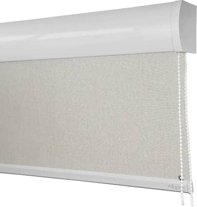 Cortina Persiana Rolo Blackout SOB MEDIDA cor Linho Natural (1,50(lar) X 1,50(alt) Acabamento Branco COM BANDÔ)