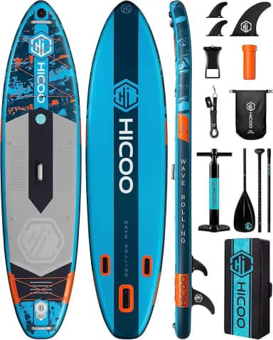 11'6''×34'×6' Prancha De Remo Inflável Extra Larga, Prancha De Stand Up Paddle, Prancha De Sup Com 3 Barbatanas Removíveis, Bolsa À Prova D'Água 10L, 16 Argolas Em D, Mochila, Bomba Manual, Remo