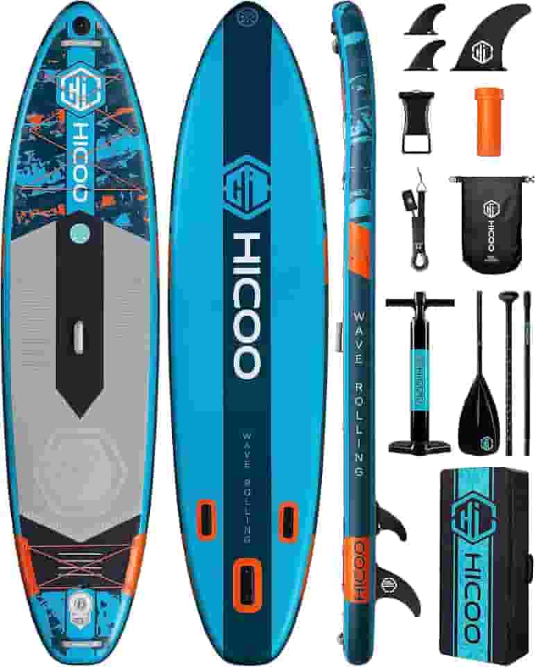 11'6''×34'×6' Prancha De Remo Inflável Extra Larga, Prancha De Stand Up Paddle, Prancha De Sup Com 3 Barbatanas Removíveis, Bolsa À Prova D'Água 10L, 16 Argolas Em D, Mochila, Bomba Manual, Remo