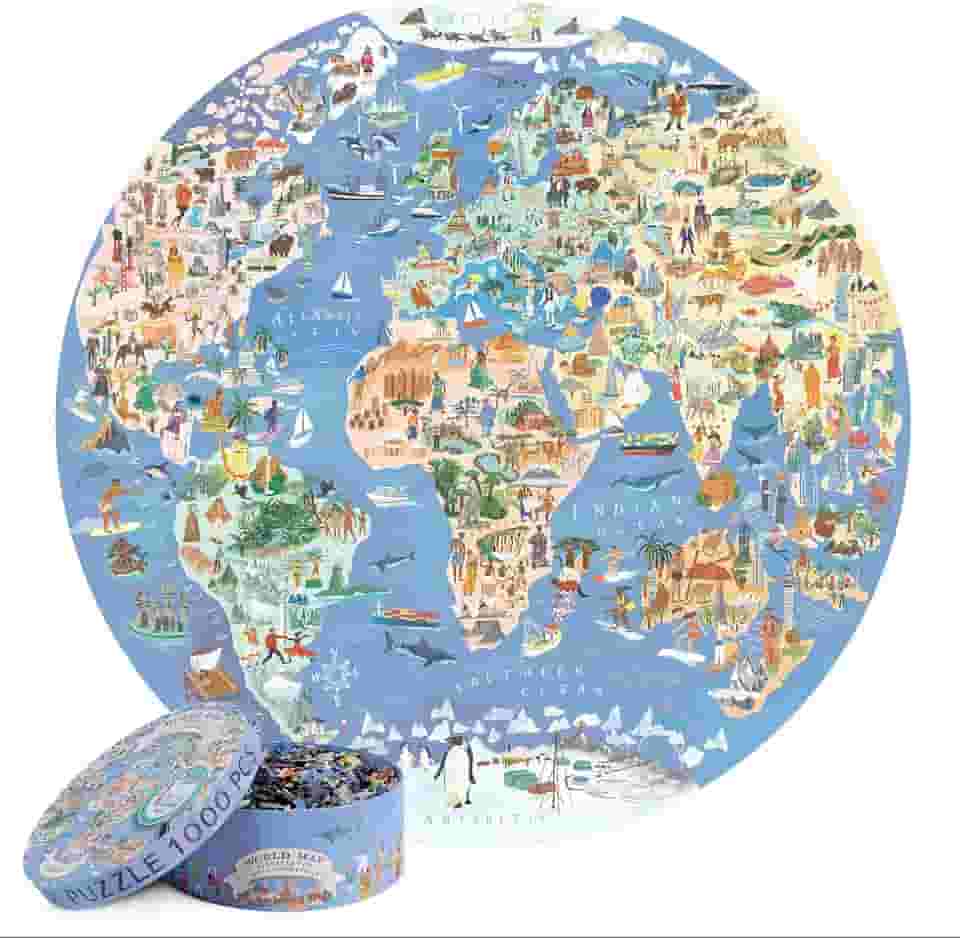 Quebra-cabeça para adultos 1000 peças mapa do mundo quebra-cabeça redondo - mapa do mundo quebra-cabeça 1000 peças para adultos e crianças - presentes geográficos por bopster