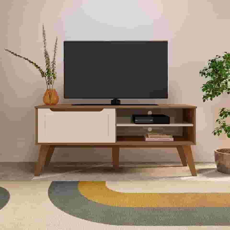 Rack para Tv ate 60' com porta basculante LOTUS cor Cinamomo/Off white - Artely