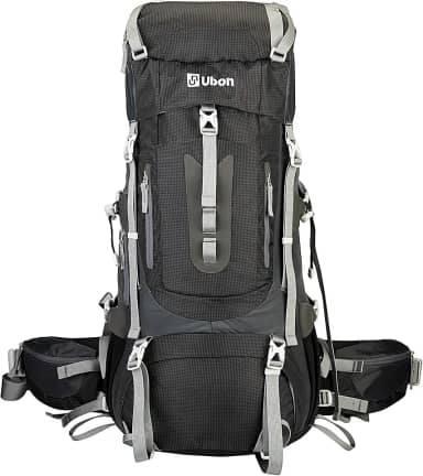 Ubon Mochila de acampamento 60L leve com estrutura interna para caminhada preta