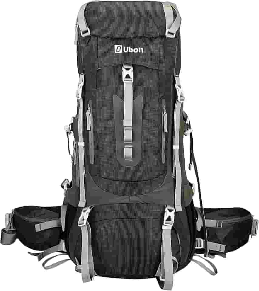 Ubon Mochila de acampamento 60L leve com estrutura interna para caminhada preta